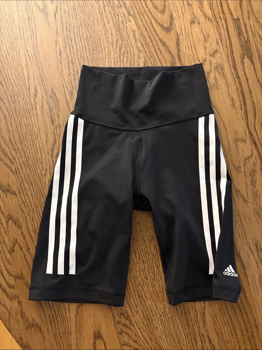 adidas Black High-Rise Bike Shorts with White Side Stripes